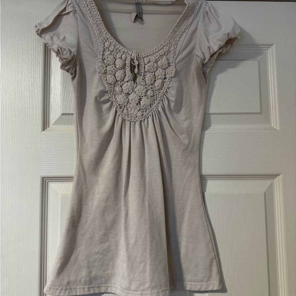 Women's White Crochet Detail Top